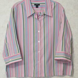 Pink Blue Green Pinstripe Shirt Multicolor Blouse Westbound Size XL